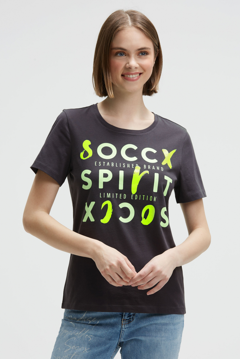 T-Shirt mit Rundhalsausschnitt und Artwork charcoal mist