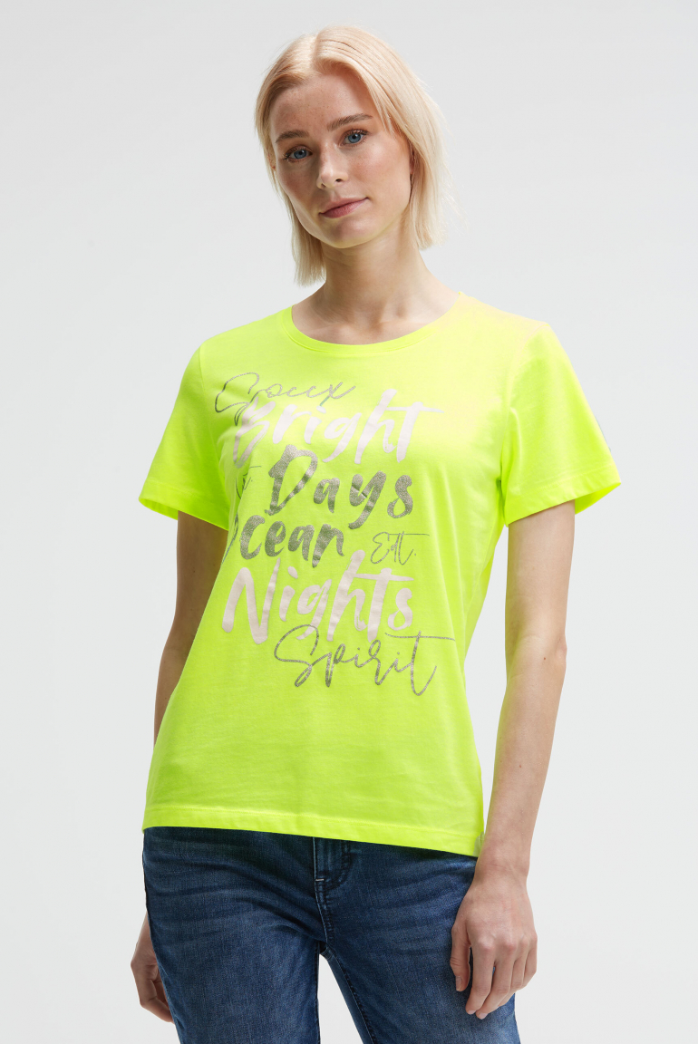 T-Shirt mit Rundhalsausschnitt und Artwork electric lemon