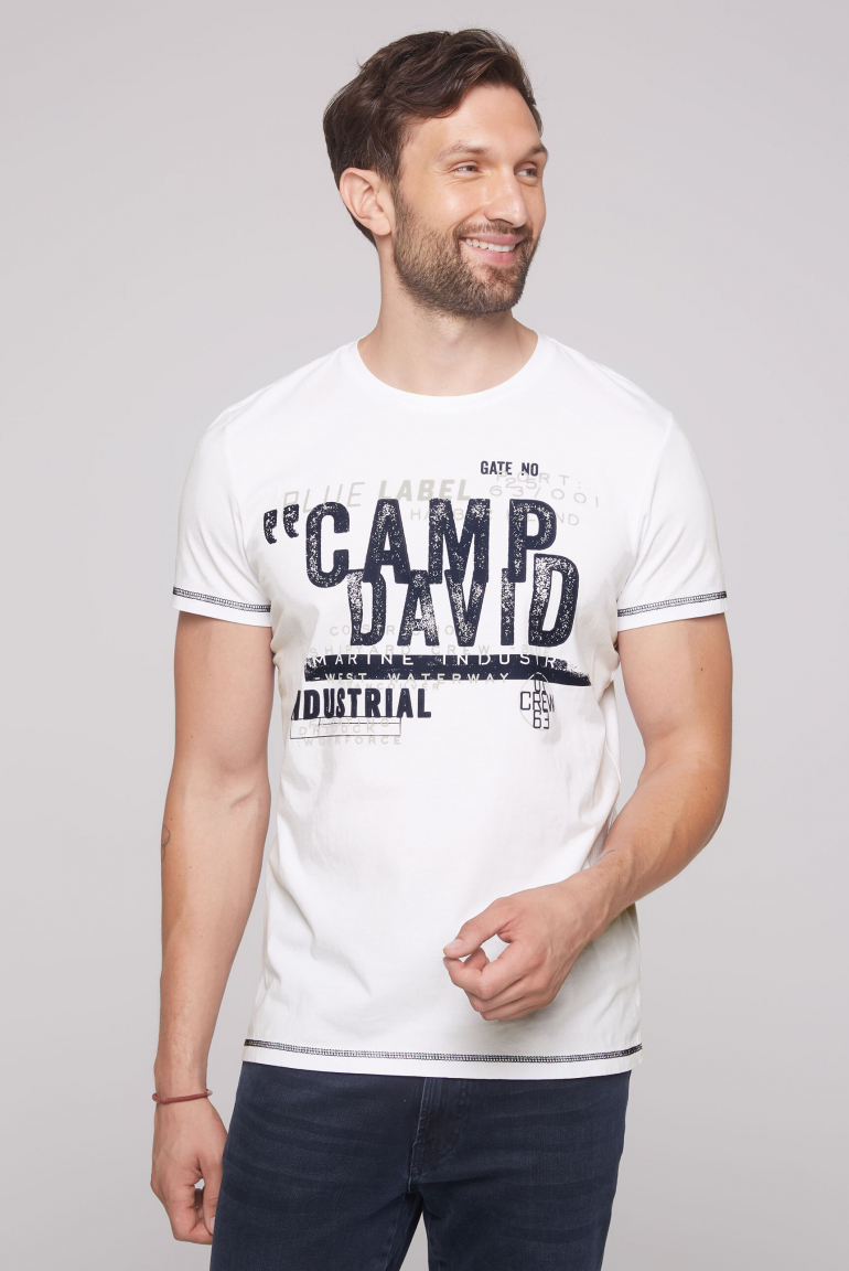 T-Shirt mit Used Print und Rubber-Details opticwhite