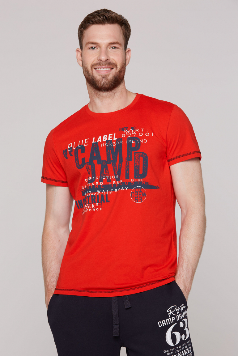 T-Shirt mit Used Print und Rubber-Details speed red