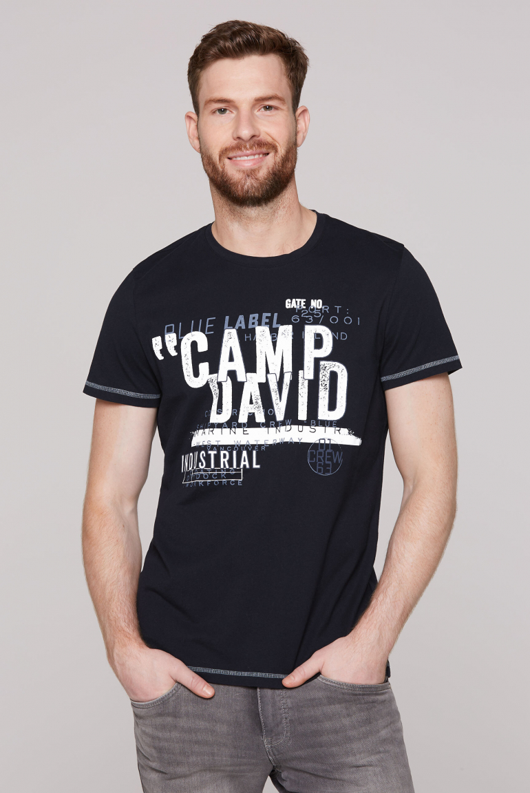 T-Shirt mit Used Print und Rubber-Details blue navy