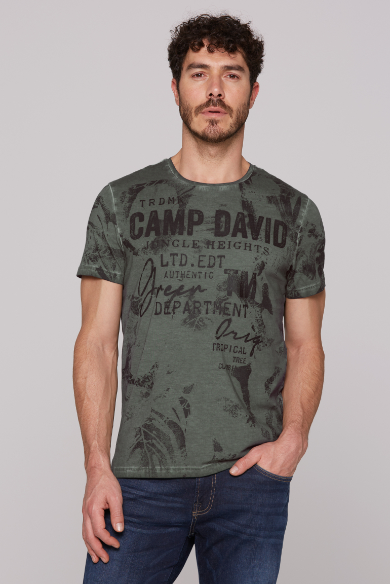 T-Shirt Oil Dyed mit All Over Print green shadow