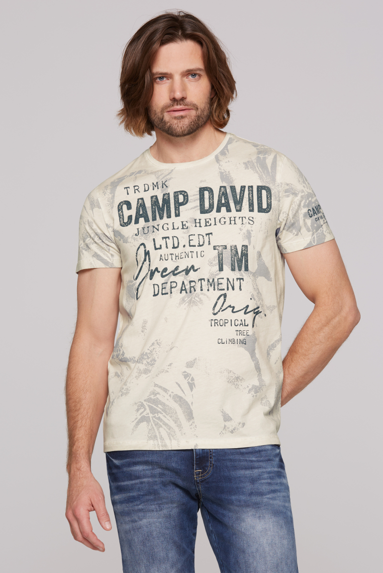 T-Shirt Oil Dyed mit All Over Print silvery