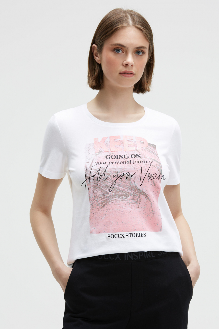 T-Shirt Rundhals mit Glitter Print opticwhite