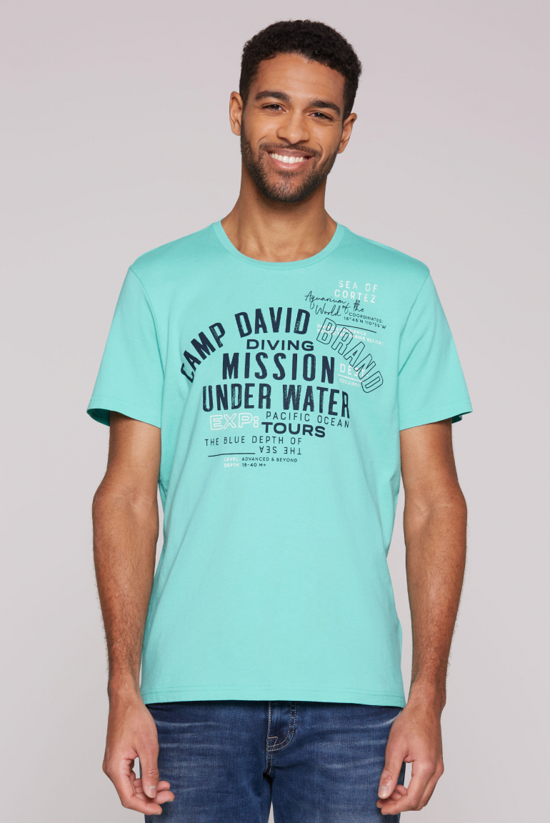 T-Shirt Rundhals mit Label Print flash aqua