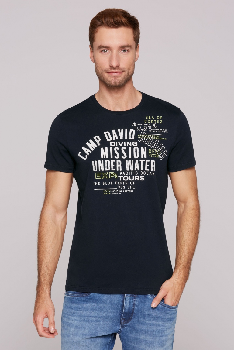 T-Shirt Rundhals mit Label Print blue navy