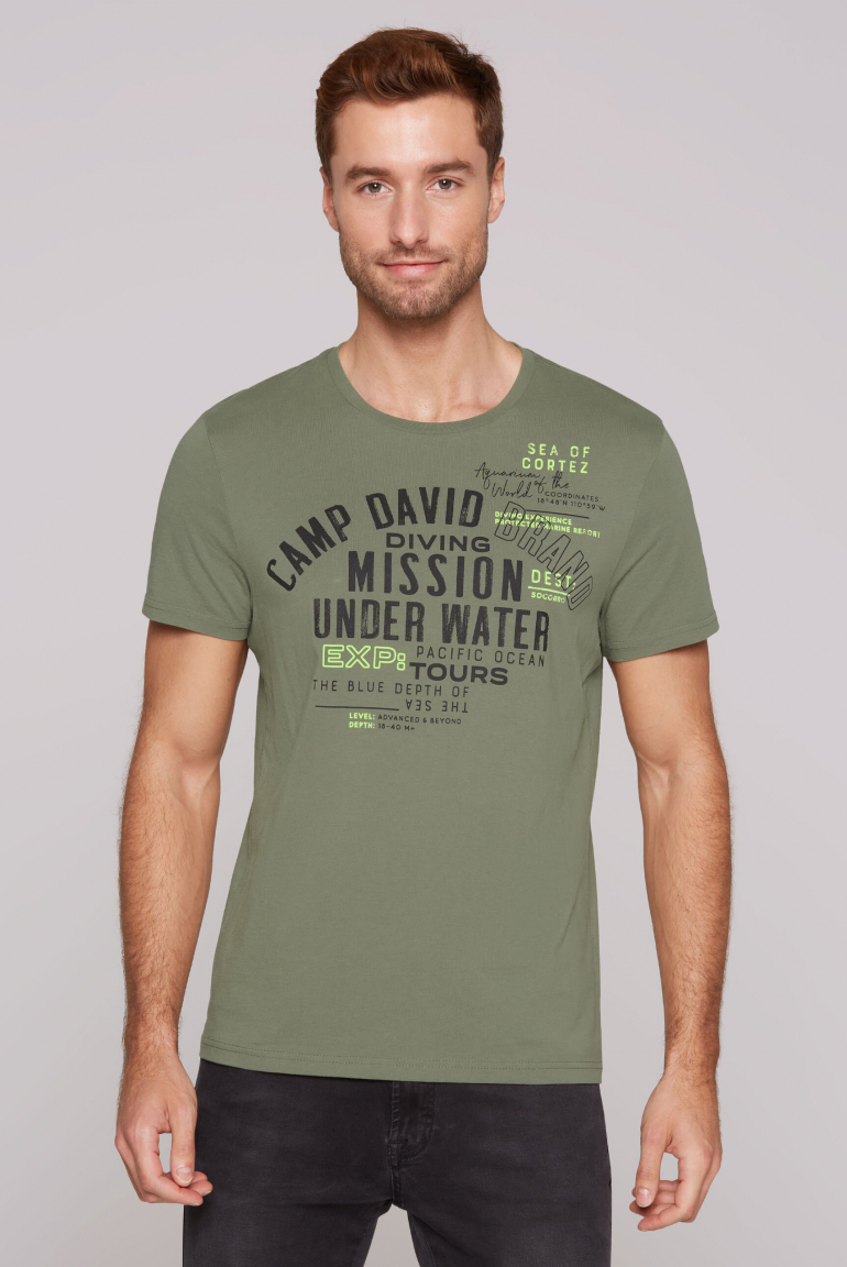 T-Shirt Rundhals mit Label Print green olive