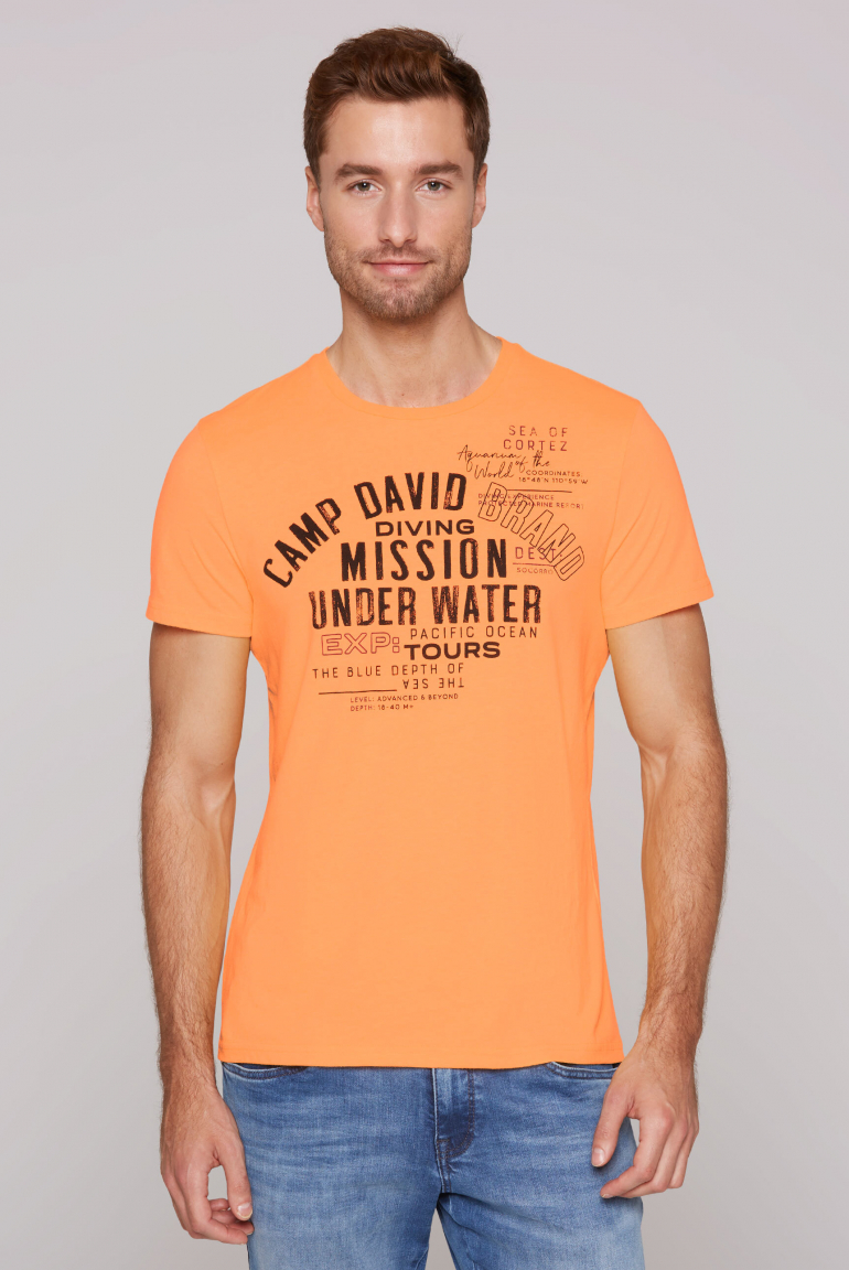T-Shirt Rundhals mit Label Print sunrise neon