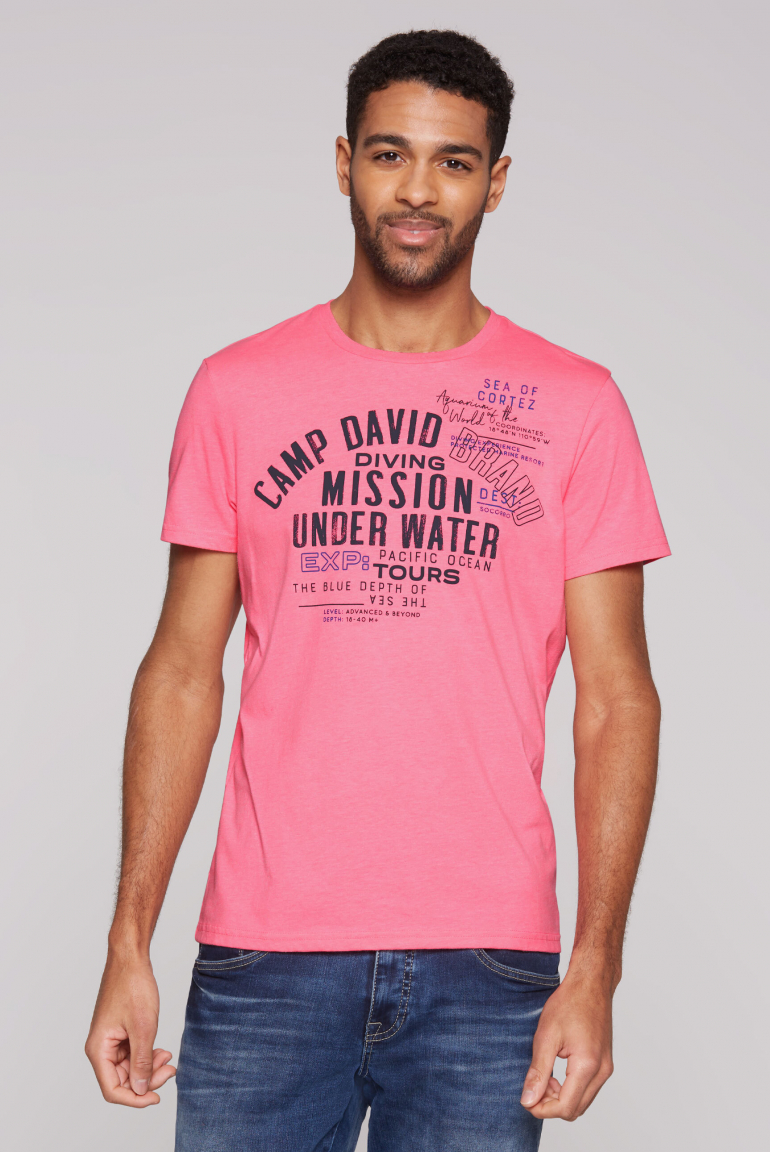 T-Shirt Rundhals mit Label Print neon pink