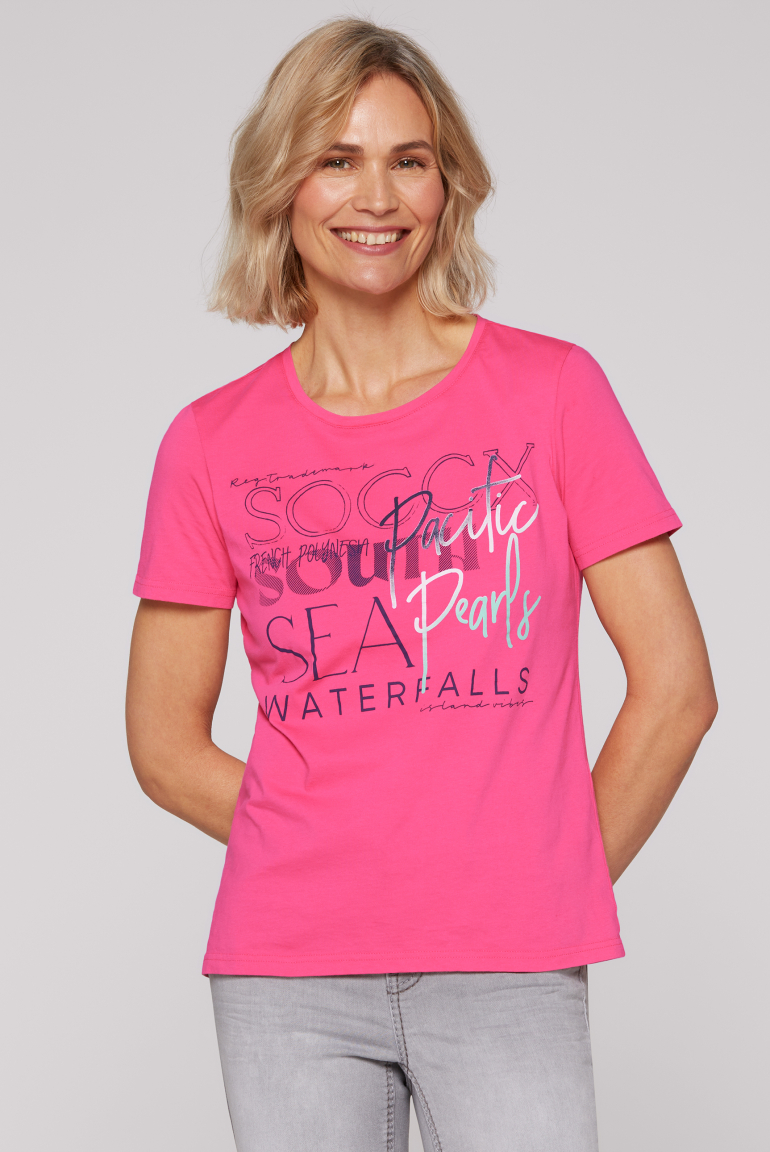 T-Shirt Rundhals mit Logo Print pink