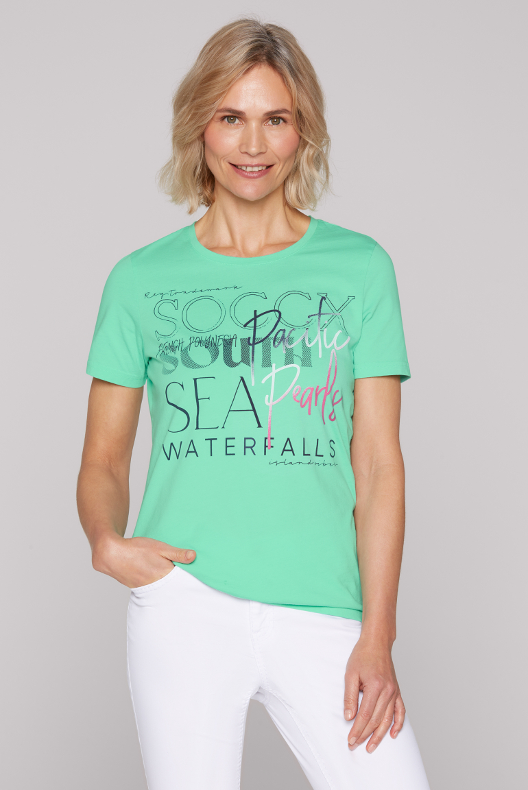 T-Shirt Rundhals mit Logo Print mint leaf