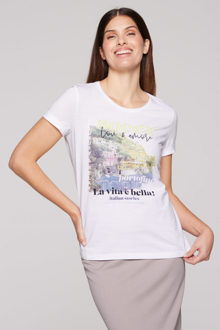 T-Shirt Rundhals mit Photoprint opticwhite