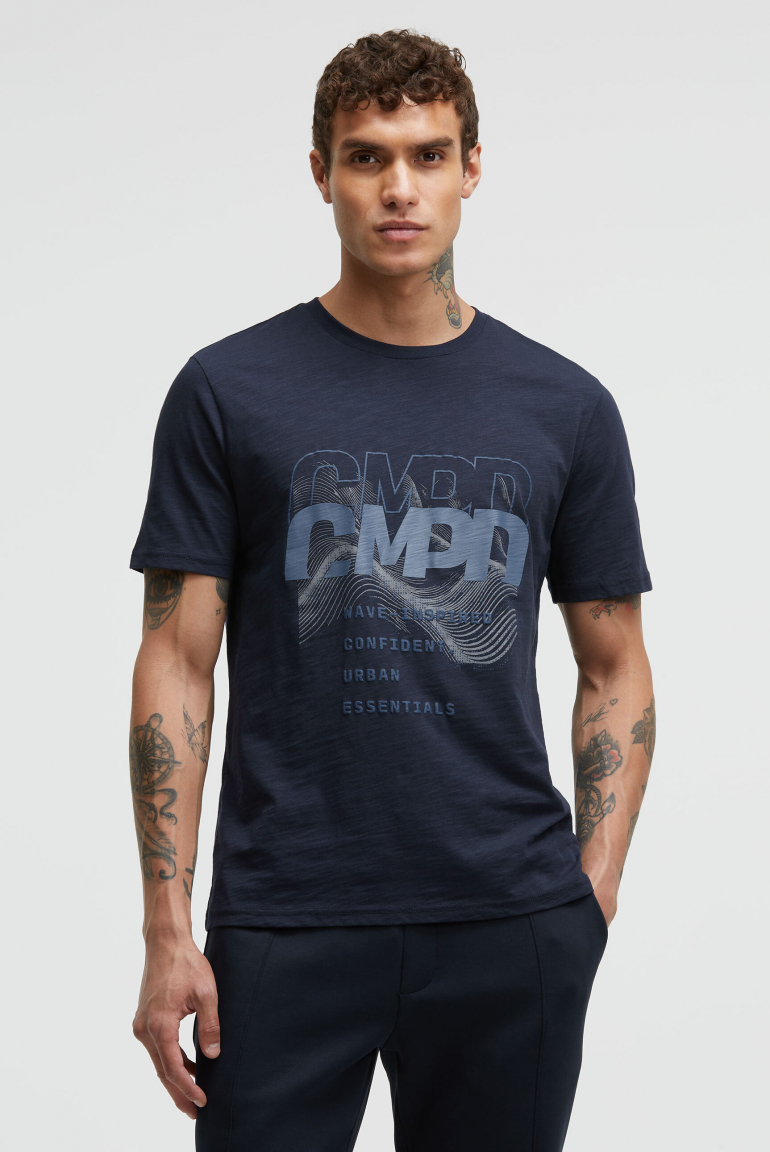 T-Shirt Rundhals mit Rubber Artwork true navy