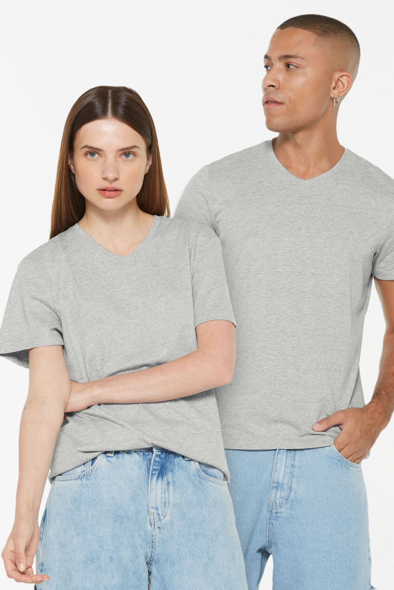 T-Shirt V-Neck, 2er-Pack greymelange / greymelange