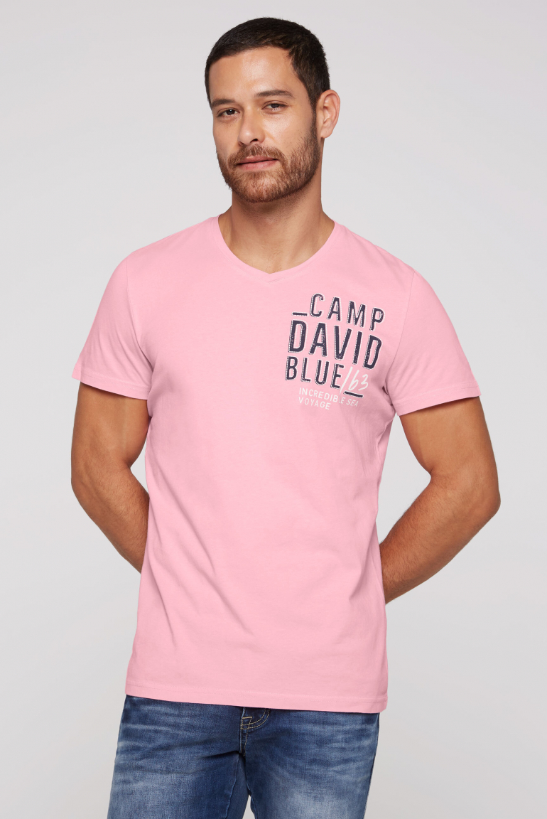 T-Shirt V-Neck mit Logo Artwork faded pink