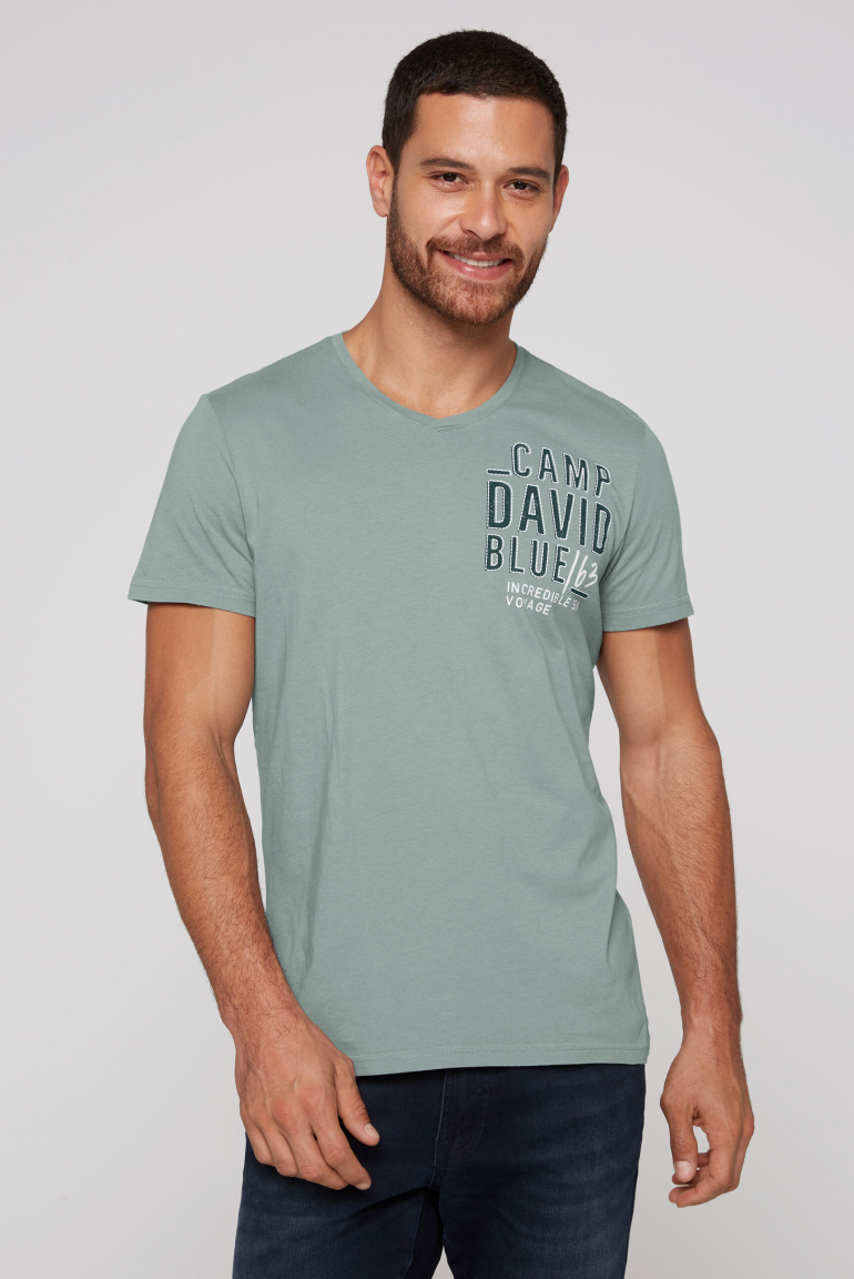 T-Shirt V-Neck mit Logo Artwork dusty sage