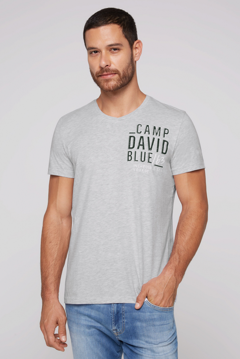 T-Shirt V-Neck mit Logo Artwork light grey melange