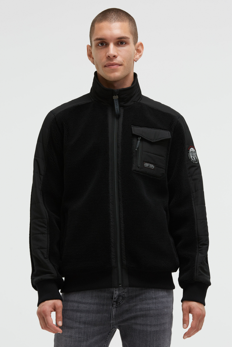 Teddyfleecejacke im tonigen Materialmix black