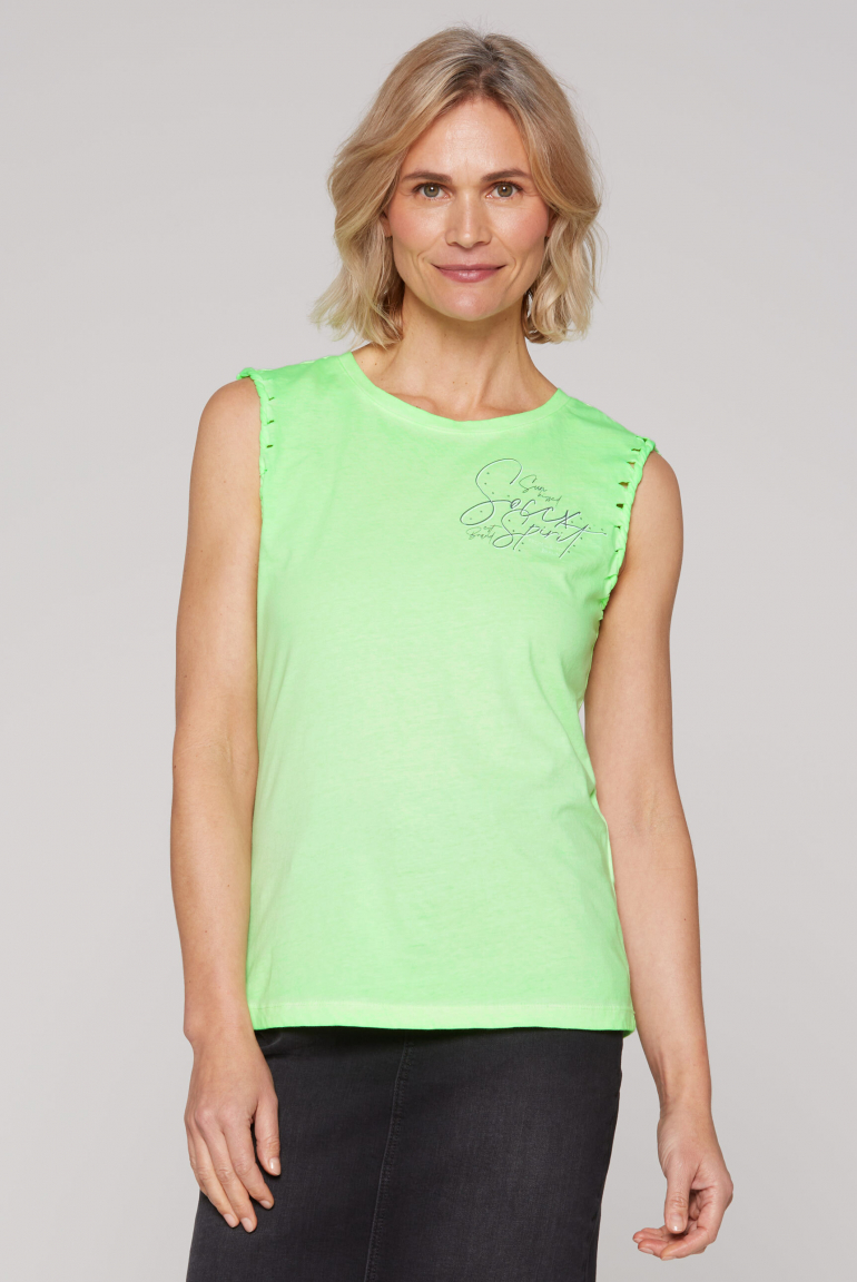 Top mit Flechtkante am Armausschnitt und Rücken-Artwork neon green