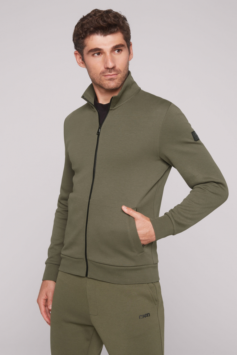 Trainingsjacke aus Interlock mit Backprint khaki