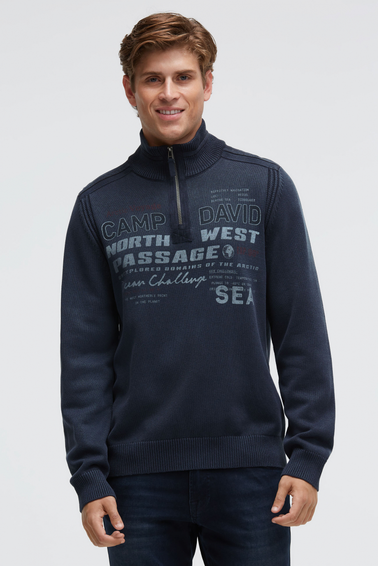 Troyer-Pullover mit Zipper, Tapes und Prints cool navy