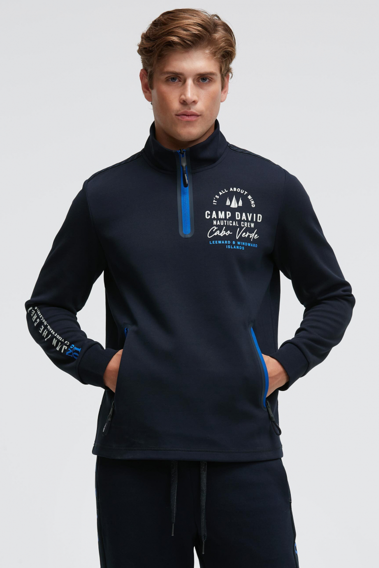 Troyer-Sweatshirt aus Interlock mit Rücken-Artwork blue navy