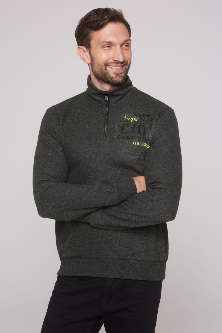 Troyer-Sweatshirt mit Backprint anthra mel