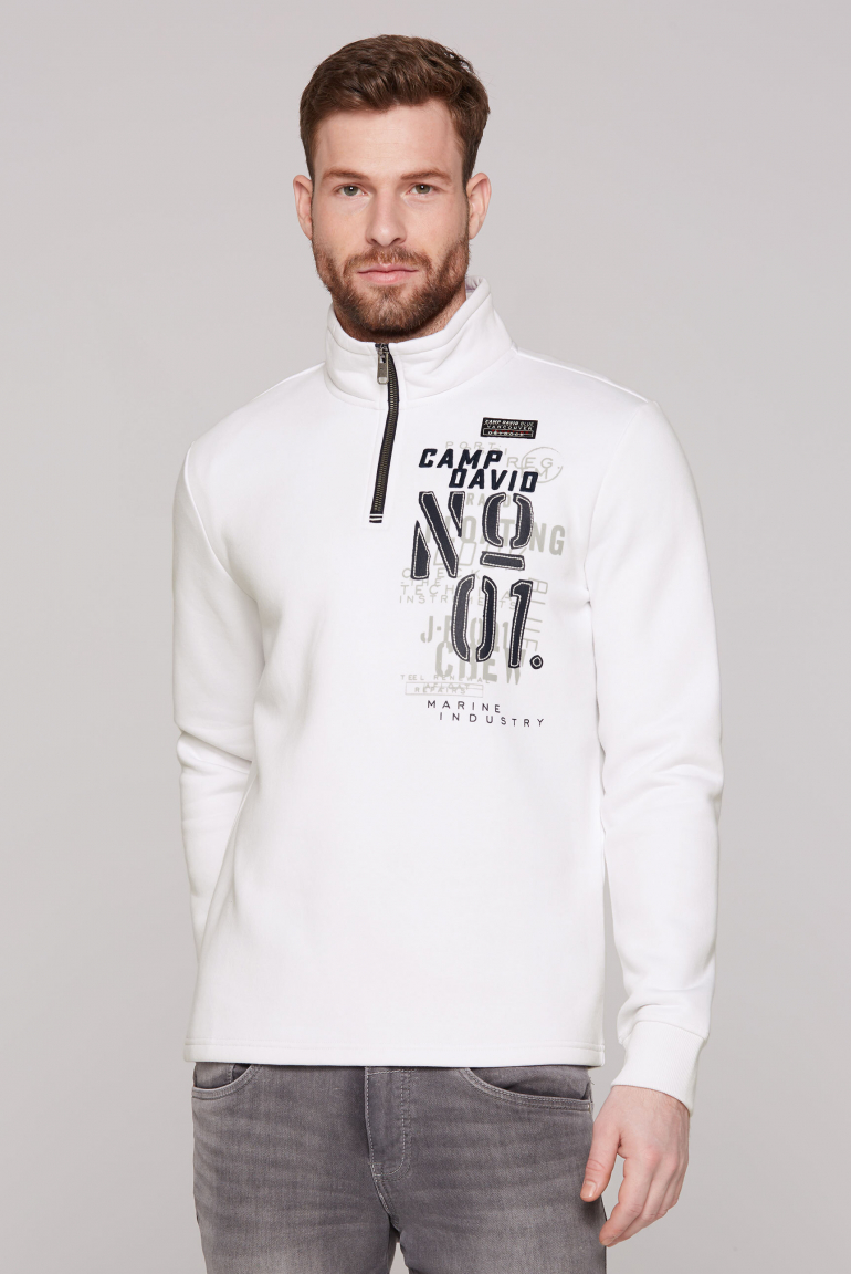 Troyer-Sweatshirt mit Rücken-Print opticwhite