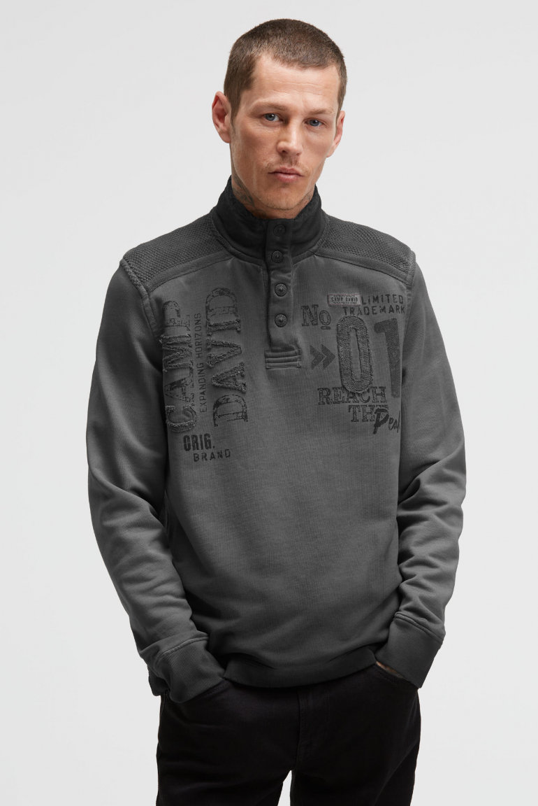 Troyer-Sweatshirt mit Strick-Details und Artworks black