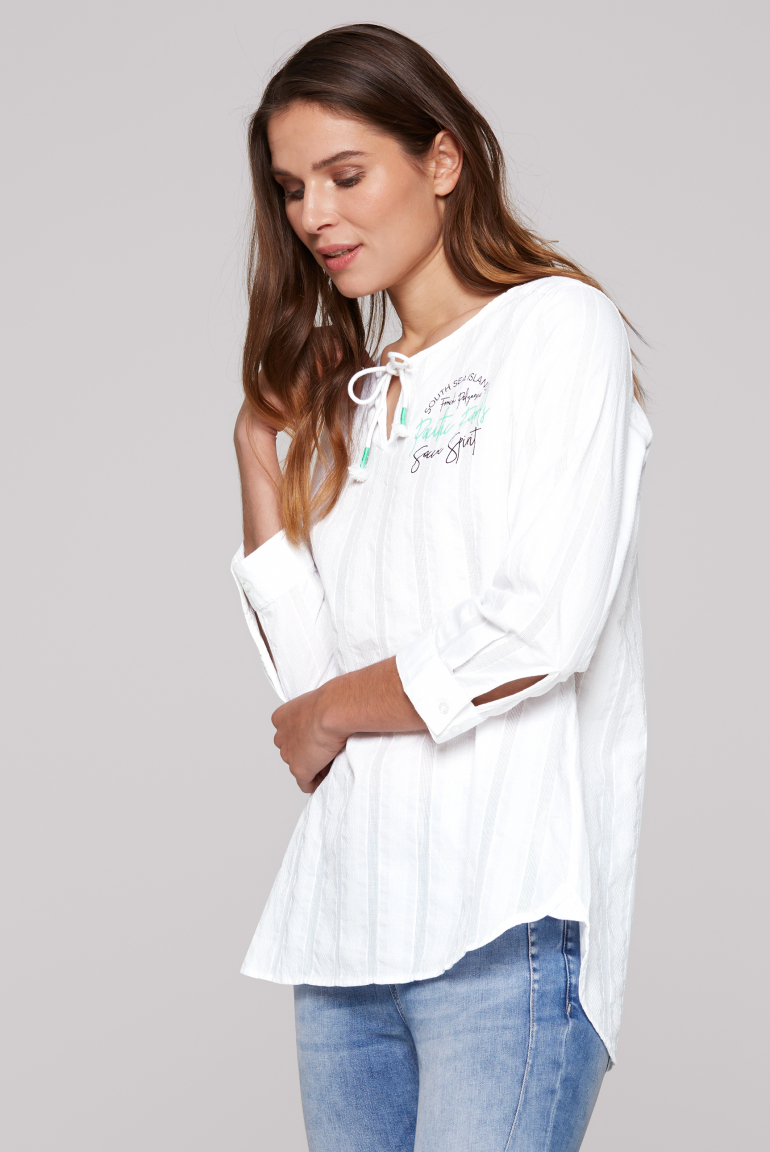 Tunika-Bluse mit Webstreifen und Print opticwhite