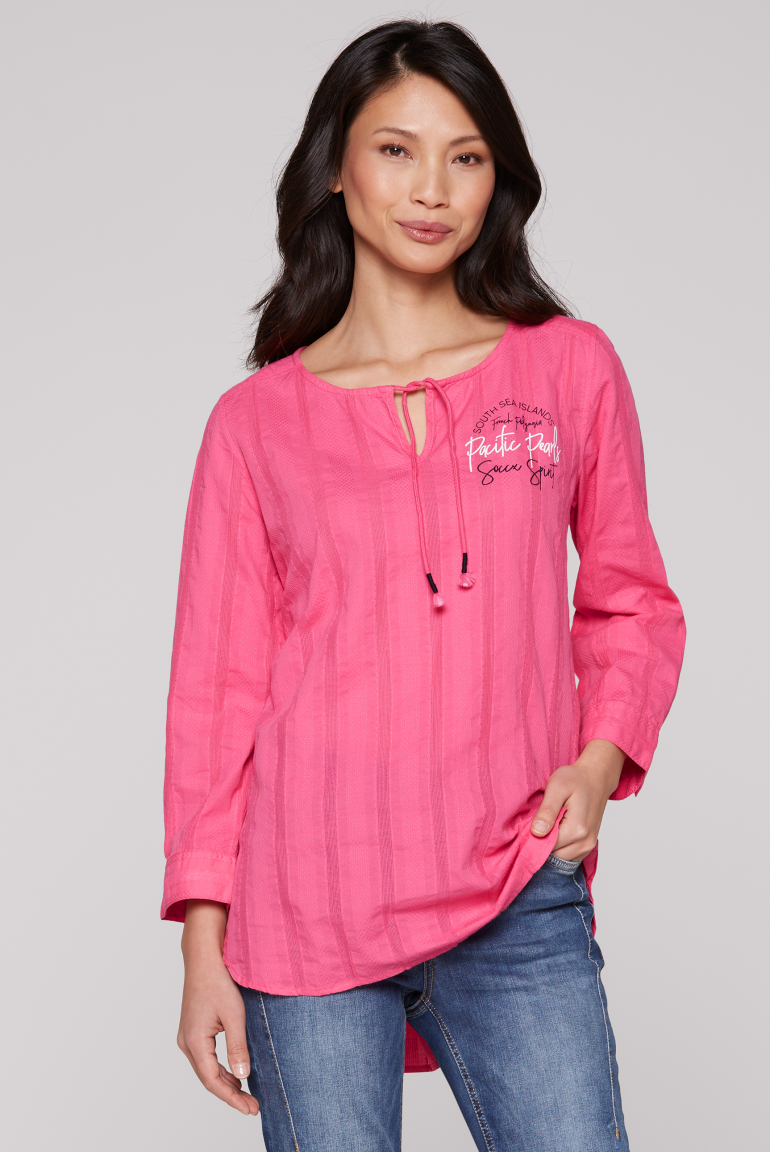 Tunika-Bluse mit Webstreifen und Print pink