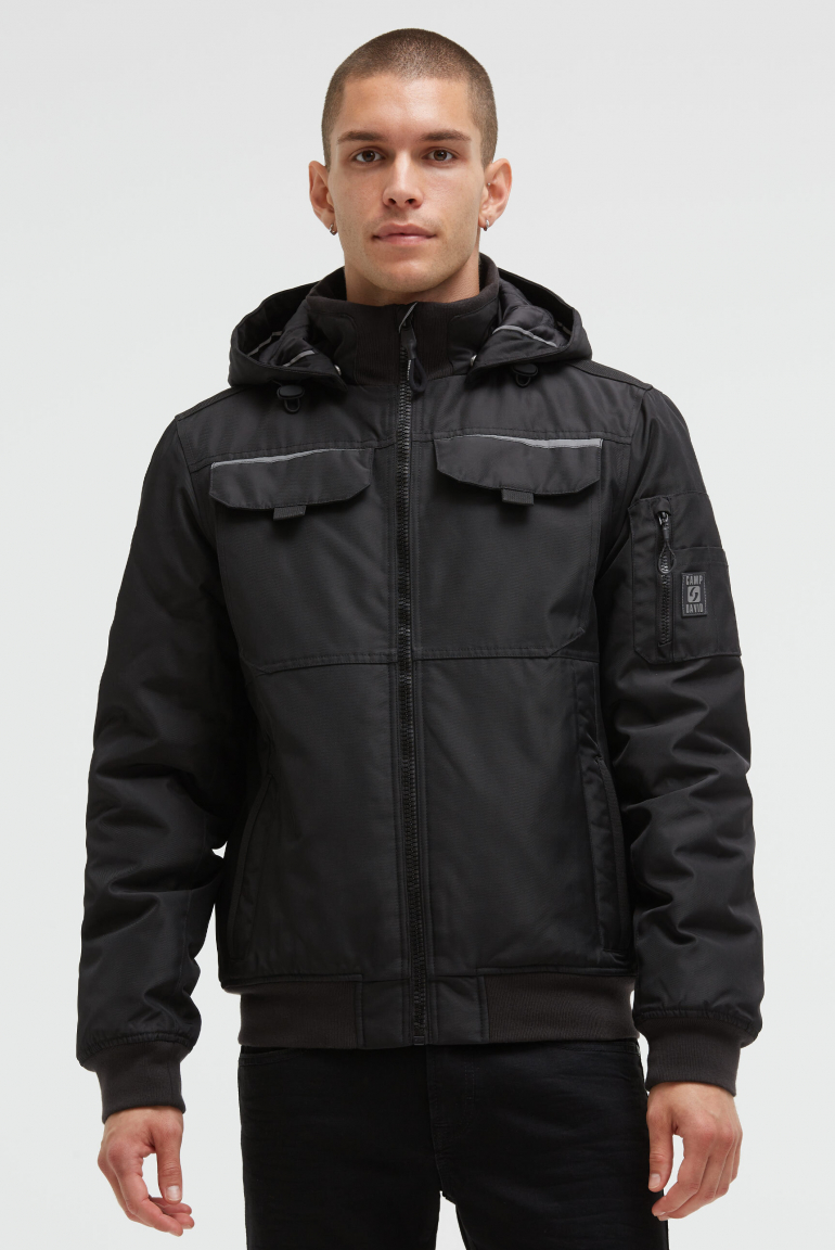 Wattierter Blouson im Worker-Stil mit Kapuze black