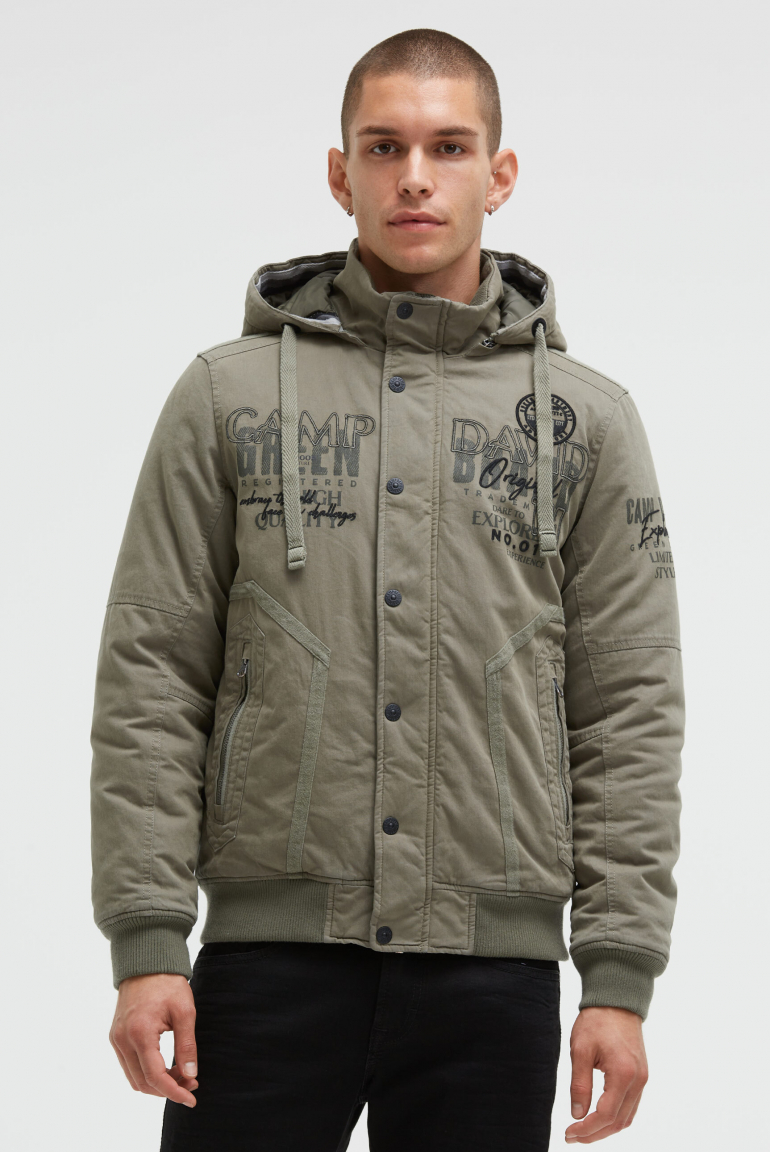 Wattierter Blouson mit Kapuze und Artworks vintage khaki