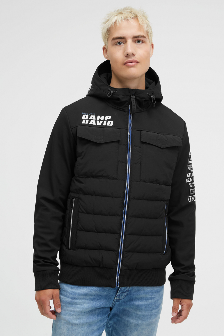 Winter-Blouson im Materialmix mit Rücken-Print black