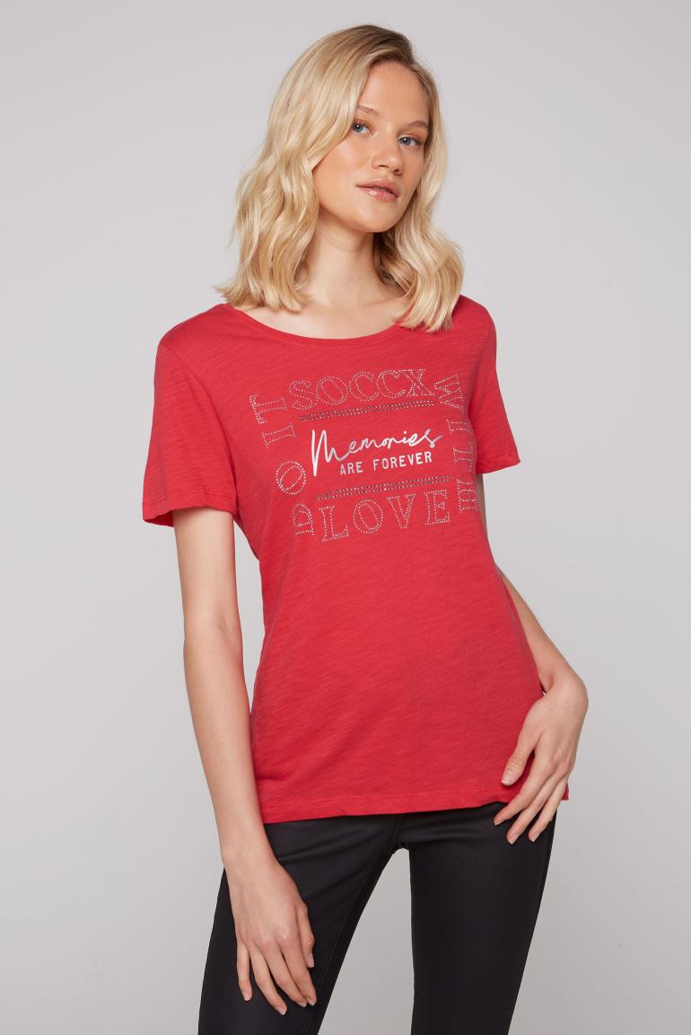 CAMP DAVID & SOCCX | T-Shirt mit Wording aus Schmucksteinen flame scarlet