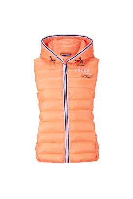 SOCCX Damen Steppweste mit Kapuze und Label Prints