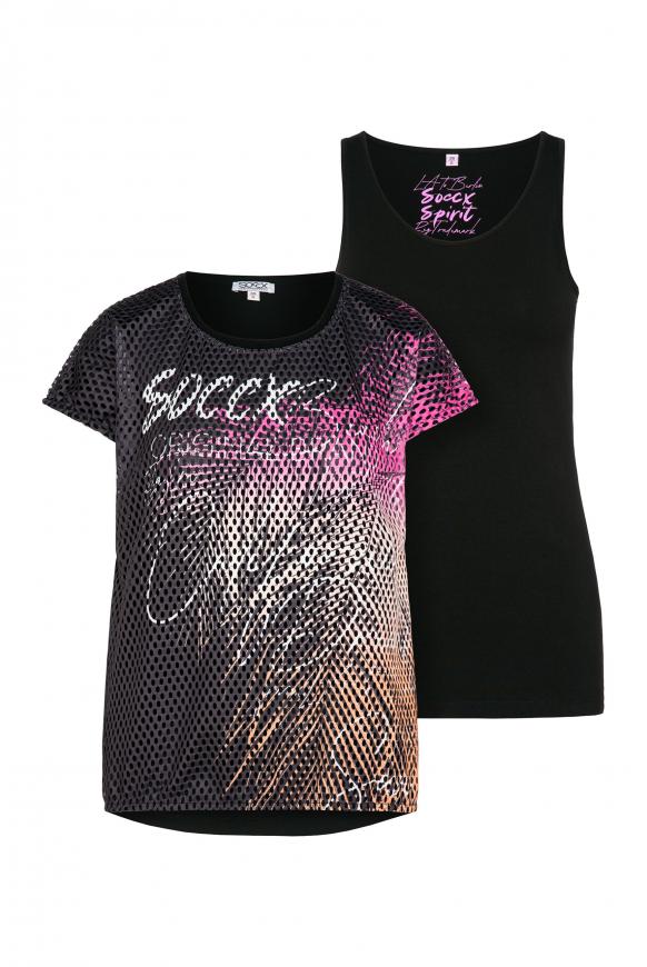 2-in-1 bedrucktes Mesh-Shirt mit Top black