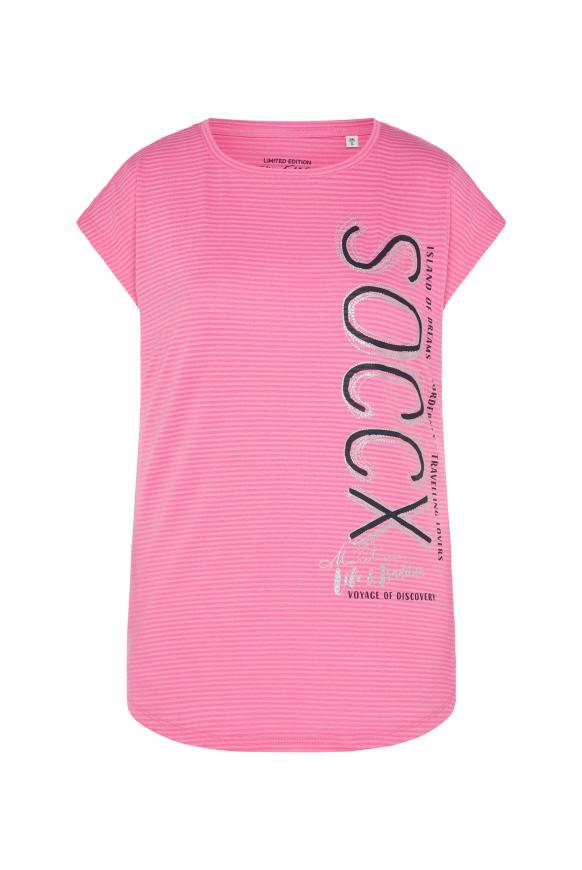 Ärmelloses Logo-Shirt mit Jacquard-Streifen pink punch