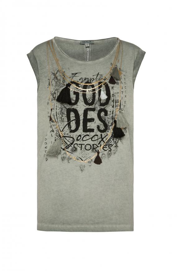 Ärmelloses Shirt mit Print und Quasten sage green