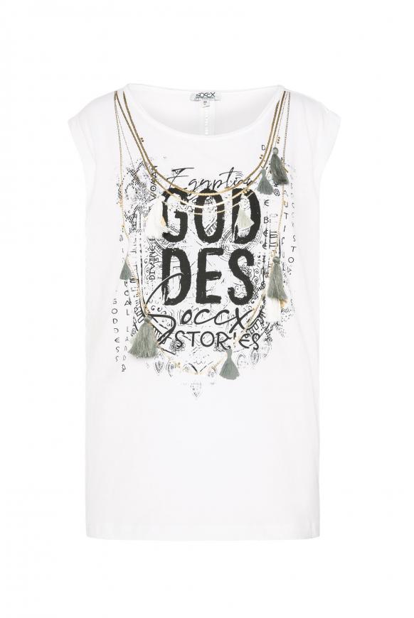 Ärmelloses Shirt mit Print und Quasten opticwhite
