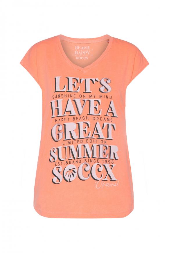 Ärmelloses V-Shirt mit Wording Print neon lobster