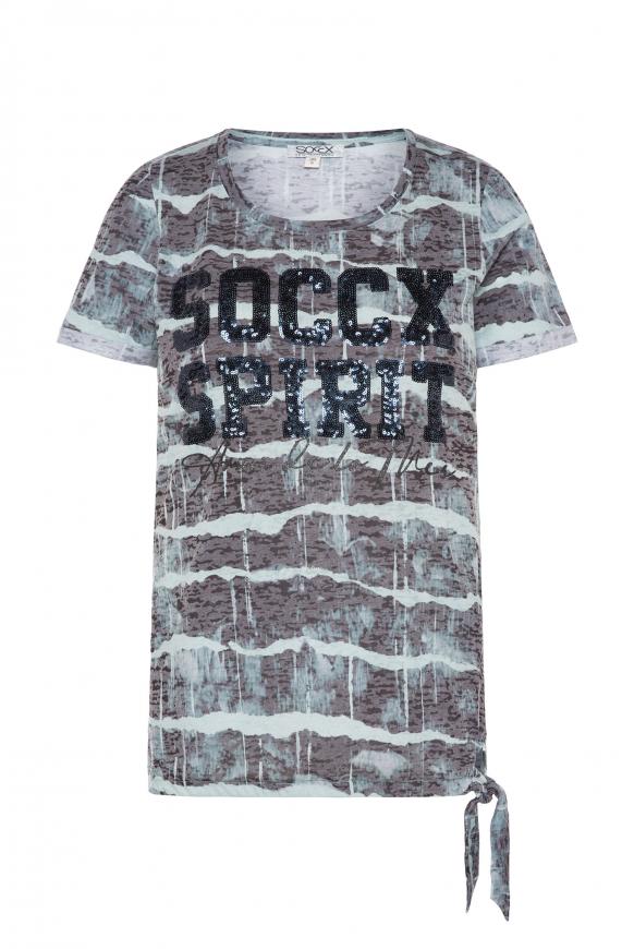 Ausbrenner-Shirt mit Print und Pailletten-Logo anthra