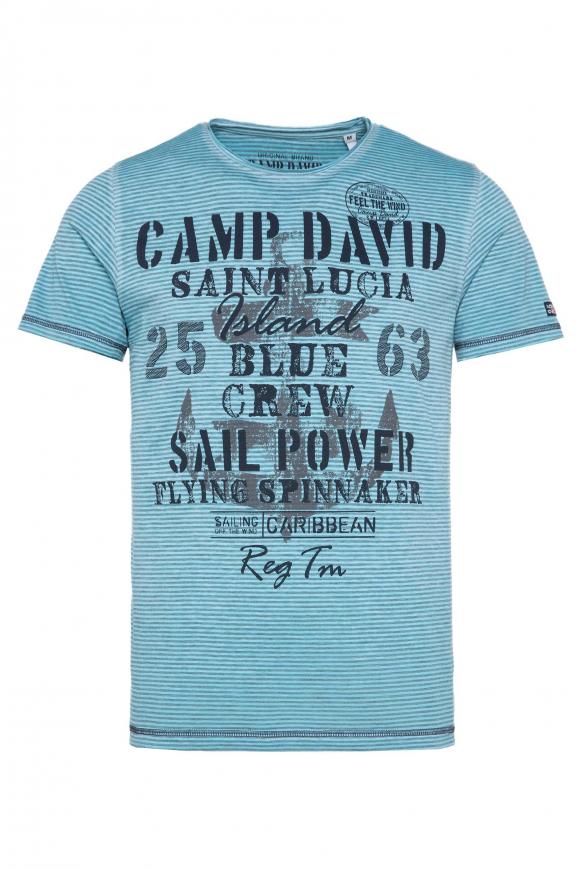 Ausbrenner-Shirt mit Streifen und Print summer aqua