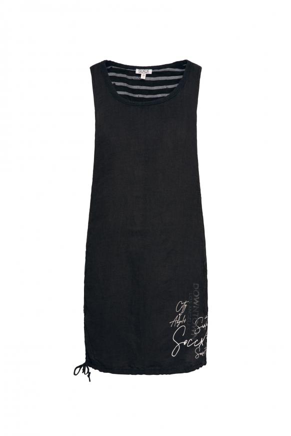Ballonkleid aus Leinen mit Mesh-Details black