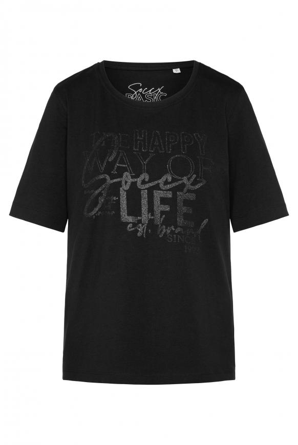 Basic Kurzarm-Shirt mit Glitter Print black