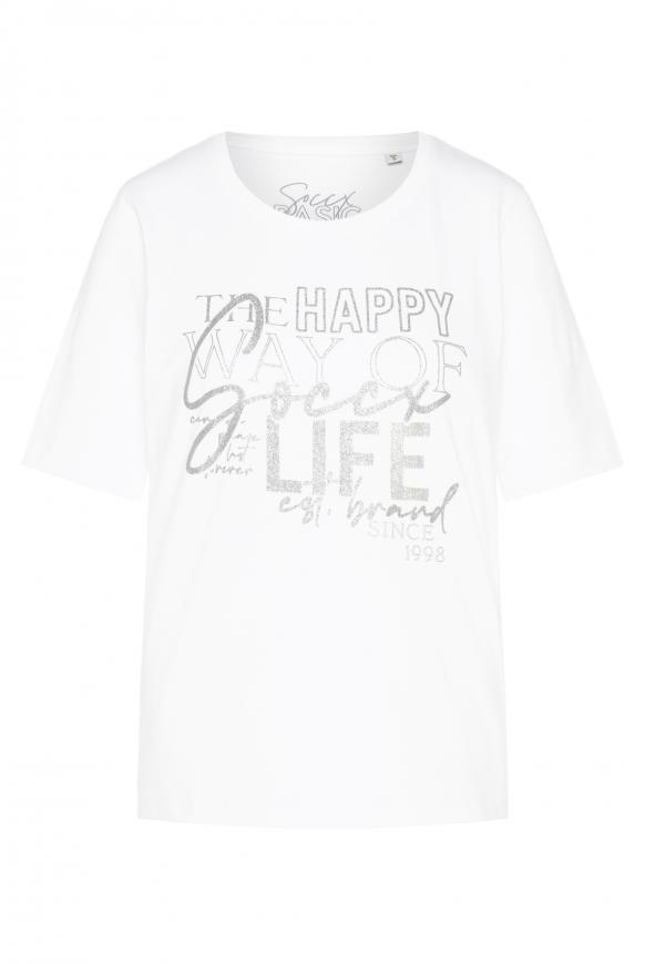 Basic Kurzarm-Shirt mit Glitter Print opticwhite
