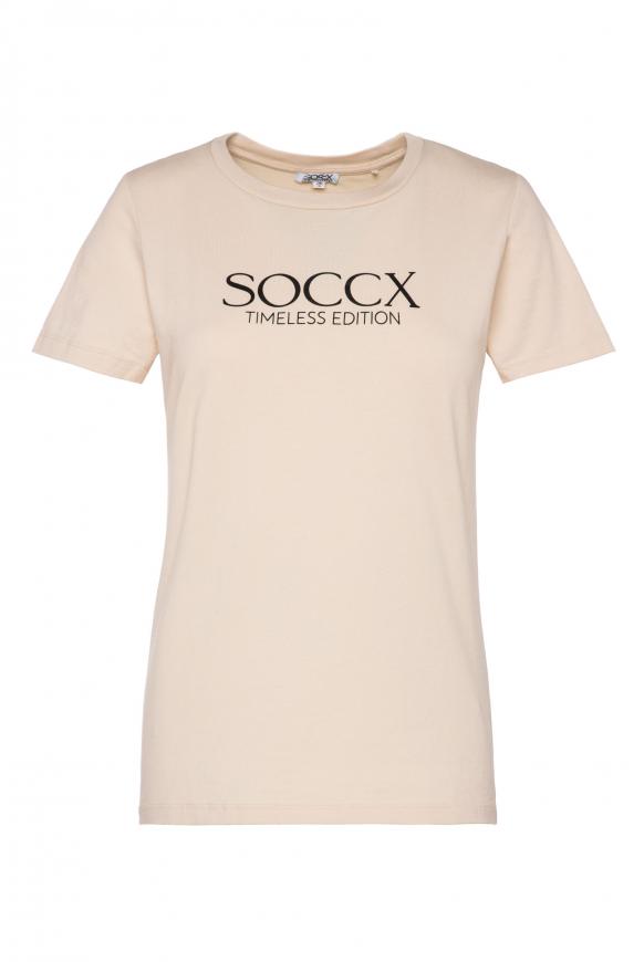 Basic T-Shirt mit Logo Print pale sand