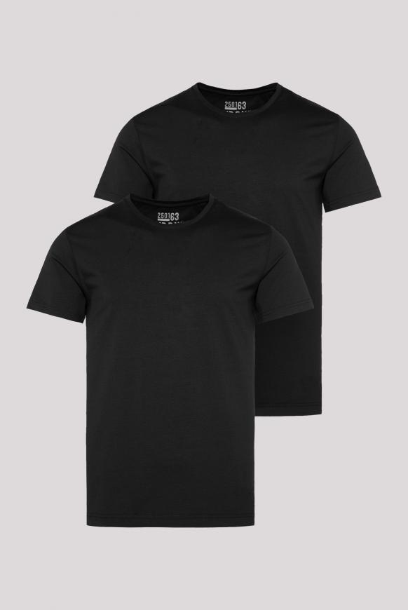 Basic T-Shirt mit Rundhalsausschnitt, Doppelpack black / black