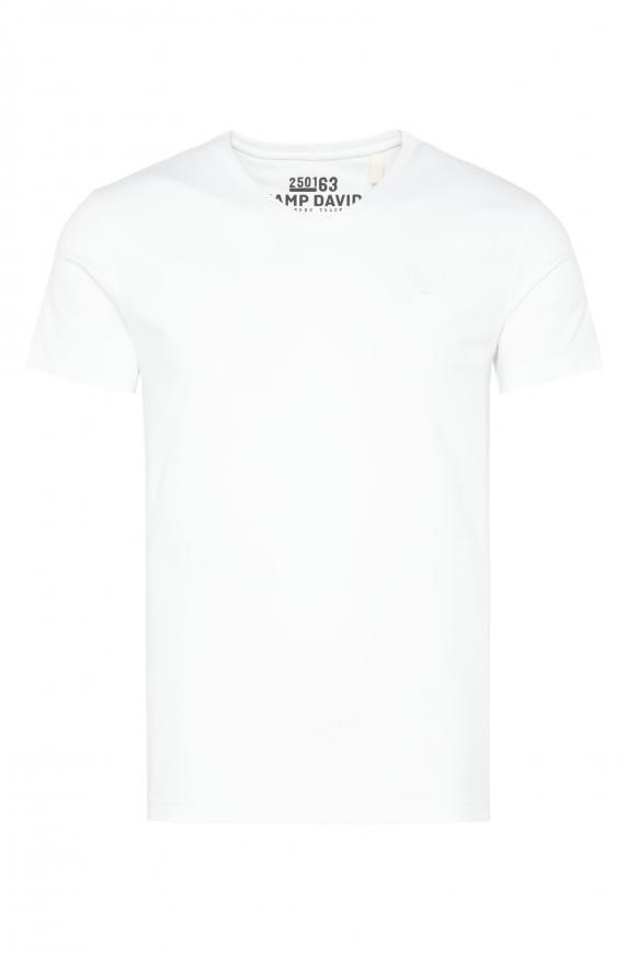 Basic T-Shirt mit V-Ausschnitt und Logostick opticwhite
