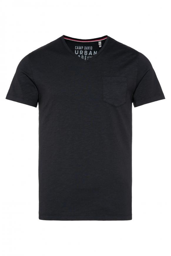 Basic T-Shirt mit V-Neck und Brusttasche black